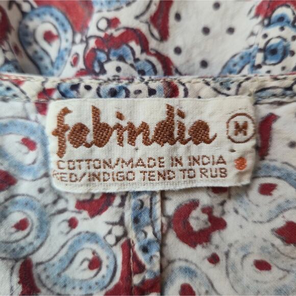 Fabindia 100% Cotton Sleeveless Top Red Blue Print Size Medium - Picture 4 of 7